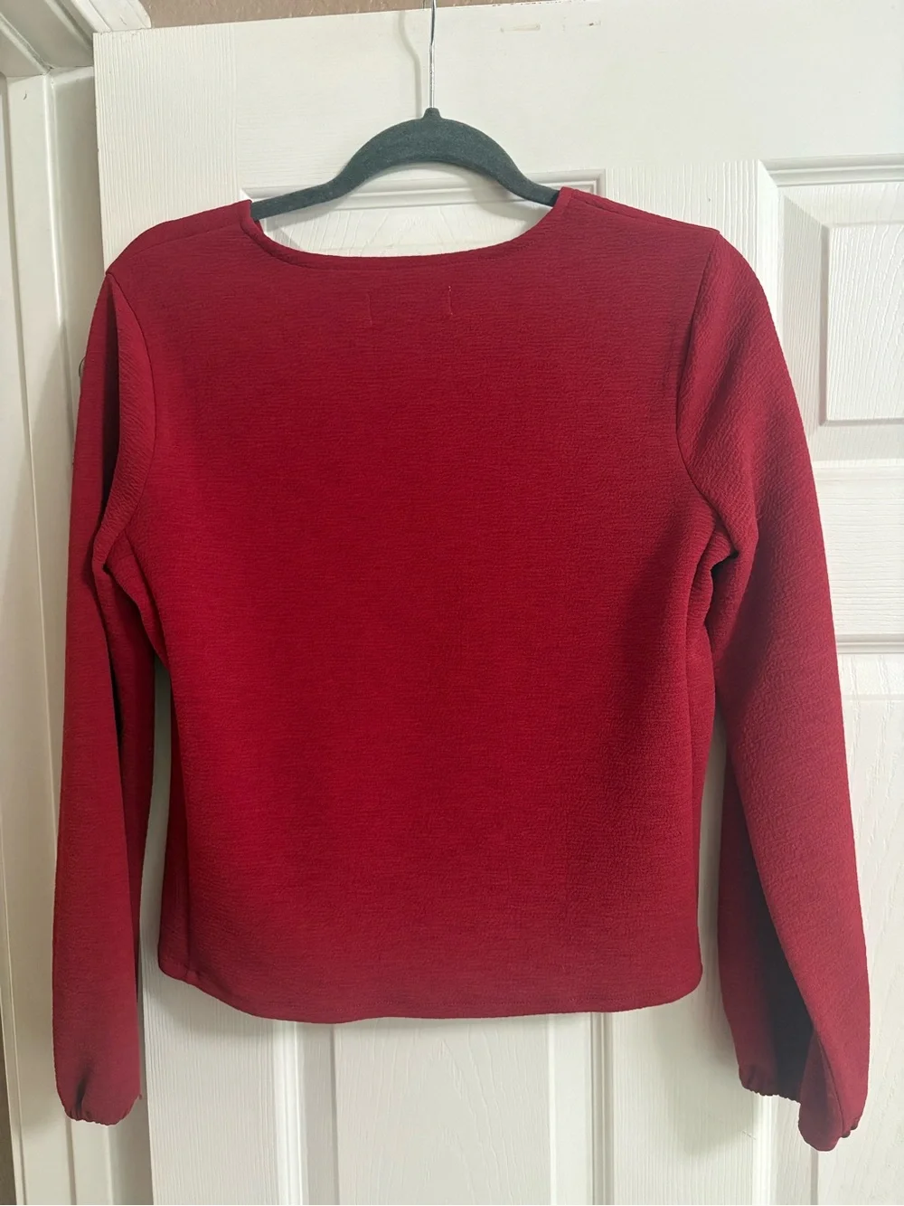 Madewell Texture & Thread Crossbody Wrap Blouse Top Red Crepe puff sleeve S